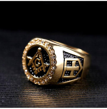 Vintage Retro Gold Color Stainless Steel Masonic Ring - The Jewellery Supermarket